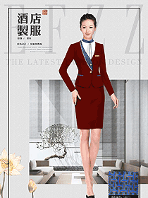 原創制服設計暗紅色女款西餐迎賓咨客服裝款式圖574