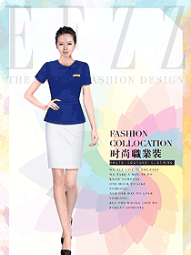 時尚藍色女職業裝夏裝制服設計圖852