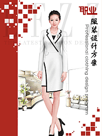 時(shí)尚白色長袖女秋冬職業(yè)裝制服設(shè)計(jì)圖1694