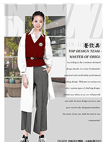 長袖女款快餐廳服務員制服設計圖379