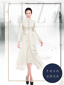 淺米色中式茶藝師女款制服款式設計圖2021