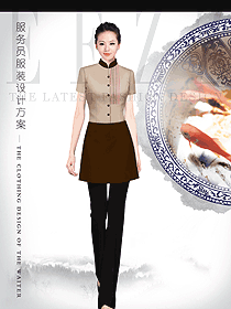 新款女款短袖中餐服務員制服款式設計圖2068