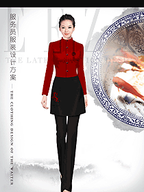 短袖女款中餐服務(wù)員制服款式設(shè)計圖2071