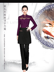 紫紅色女款中餐服務(wù)員服裝款式圖2079