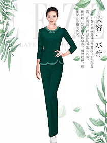 原創(chuàng)設(shè)計(jì)深綠色女款美容會(huì)所服裝款式圖749