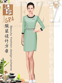 原創制服設計淺綠色女款美容會所服裝款式圖668