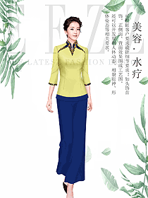 時尚黃色女款美容技師制服設計圖887