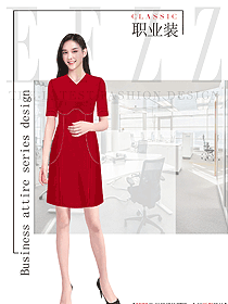 職場紅色連衣裙制服設計圖1295