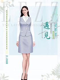 灰藍色妙齡女套裝辦公室服裝制服設(shè)計效果圖