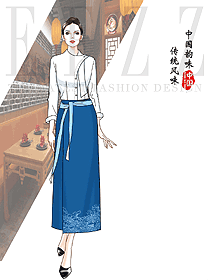 中國韻味酒店員工長裙制服設計方案圖例