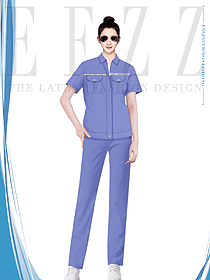 淺紫色翻領工程服夏裝女款設計圖