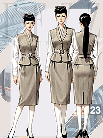 卡其色空姐職業(yè)套裝女高鐵乘務員馬夾款工作服手繪案例