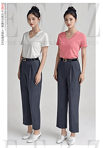職場(chǎng)辦公女款短袖V領(lǐng)T恤工裝款式圖