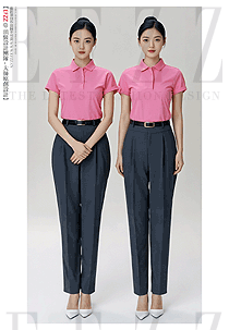 企業polo衫女款粉紅色翻領T恤工裝