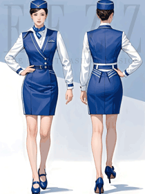 藍白色春夏款空姐制服手繪效果圖
