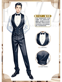 酒店服務(wù)員工作服男女春夏馬夾工裝手繪方案